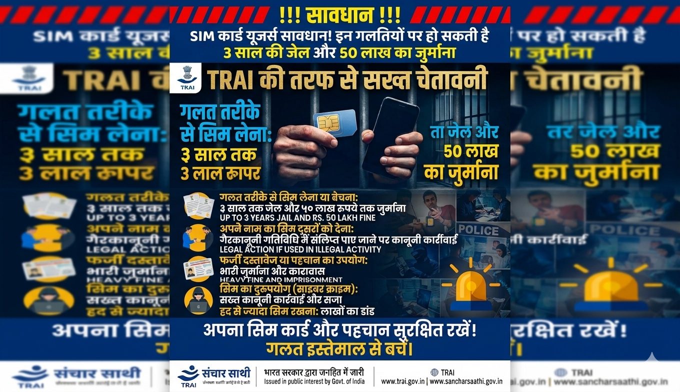 महा-चेतावनी: SIM कार्ड का गलत इस्तेमाल किया तो ₹50 लाख का जुर्माना और 3 साल की जेल तय!